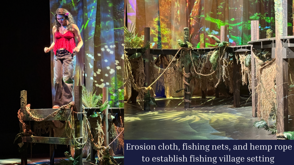 Erosion cloth, fishing nets, and rope caught under the deck